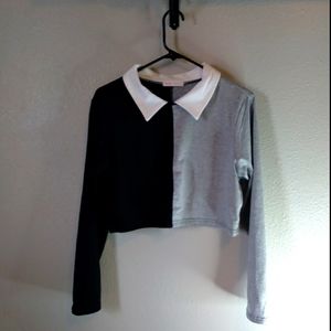 Black x Grey collared croptop